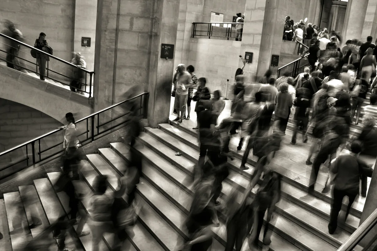 People in motion on stairs
